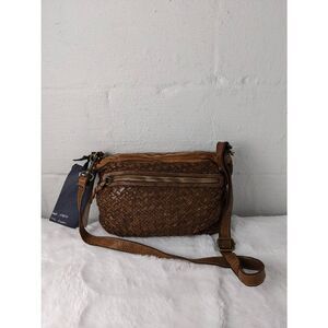 Langellotti Brown Woven Crossbody Bag Purse Genuine‎ leather NWT Made in Italy